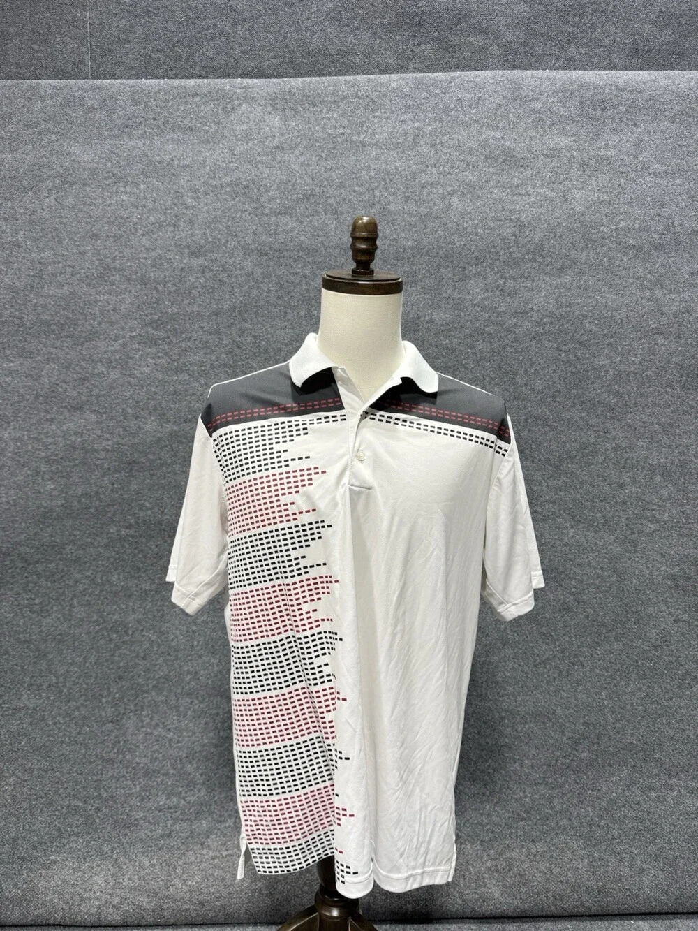 Adidas Golf ClimaCool Mens Large White Black Red Geometric Performance Polo